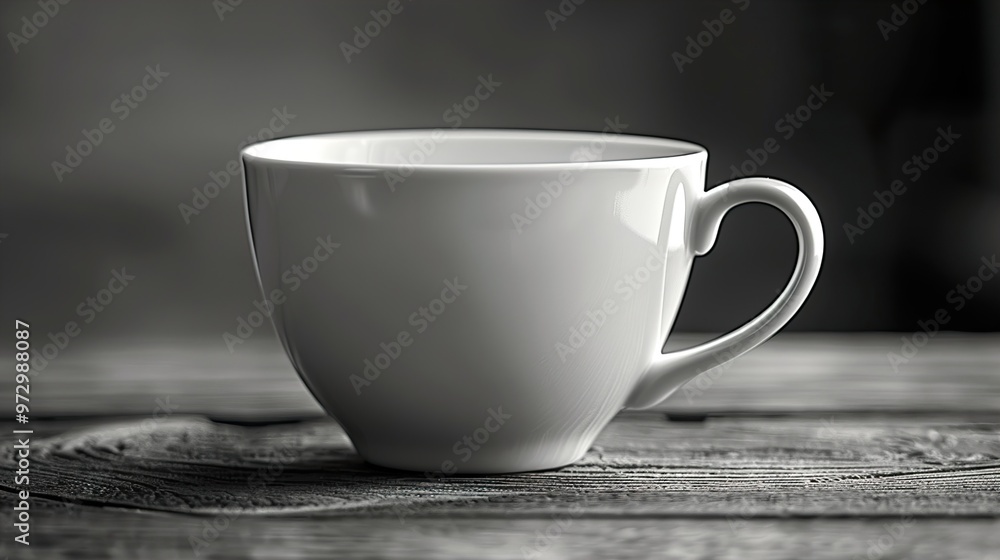 A white ceramic coffee cup on a rustic wooden table, with a shallow depth of field and a monochrome color scheme. A white ceramic coffee cup on a rustic wooden table, with a shallow depth of field and a monochrome color scheme.