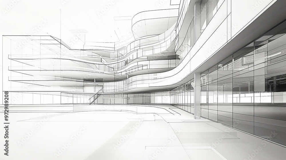 Abstract futuristic glass interior architecture with empty concrete floor Abstract futuristic glass interior architecture with empty concrete floor