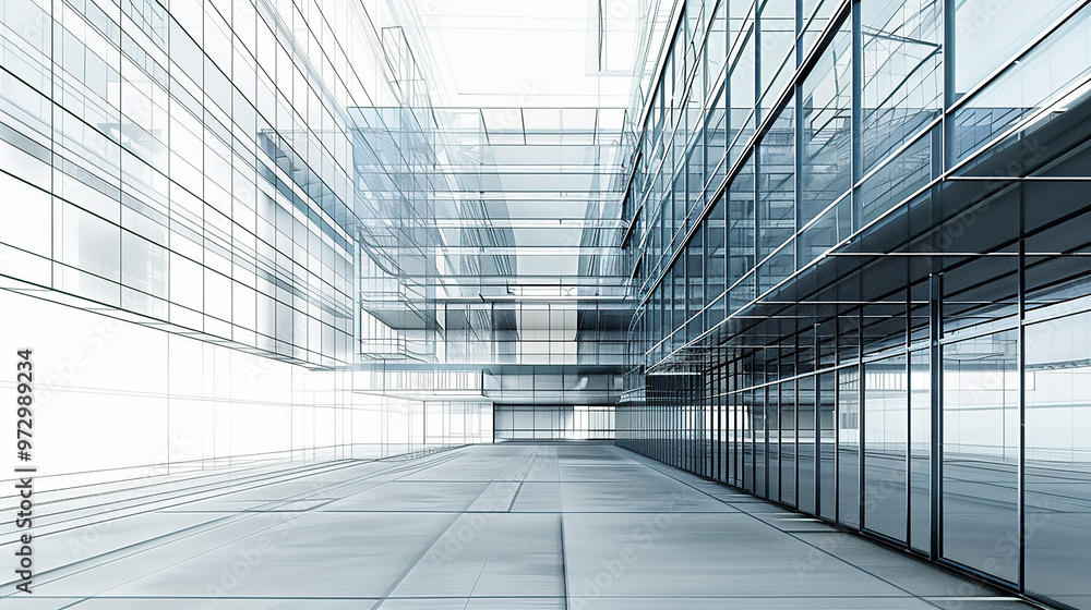 Abstract futuristic glass interior architecture with empty concrete floor Abstract futuristic glass interior architecture with empty concrete floor