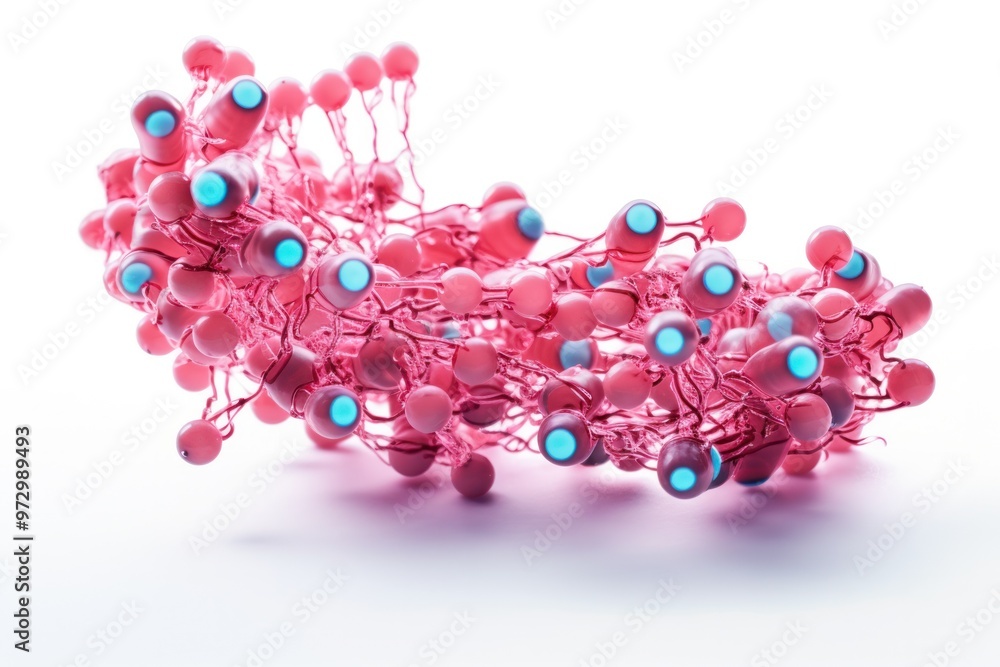 A vibrant Streptococcus pneumoniae bacterium, displaying its capsule and chains of cocci A vibrant Streptococcus pneumoniae bacterium, displaying its capsule and chains of cocci