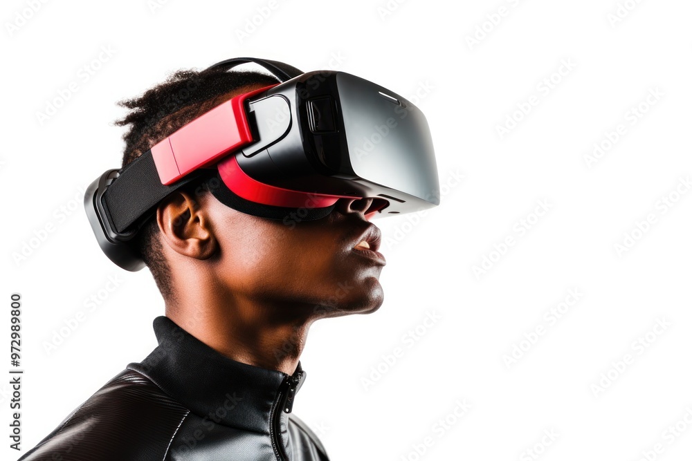 A virtual reality headset with a user immersed in a digital world, showcasing the immersive power of VR technology A virtual reality headset with a user immersed in a digital world, showcasing the immersive power of VR technology