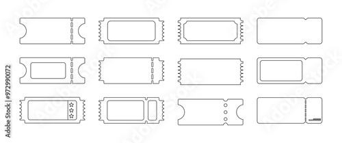 Ticket Outline Icon set, Black Isolate Coupon graphic elements, Discount and Promotion Tags, Movie Ticket, Concert, Vacationsymbol, Entertainment illustration, stock for app, business (Editable)