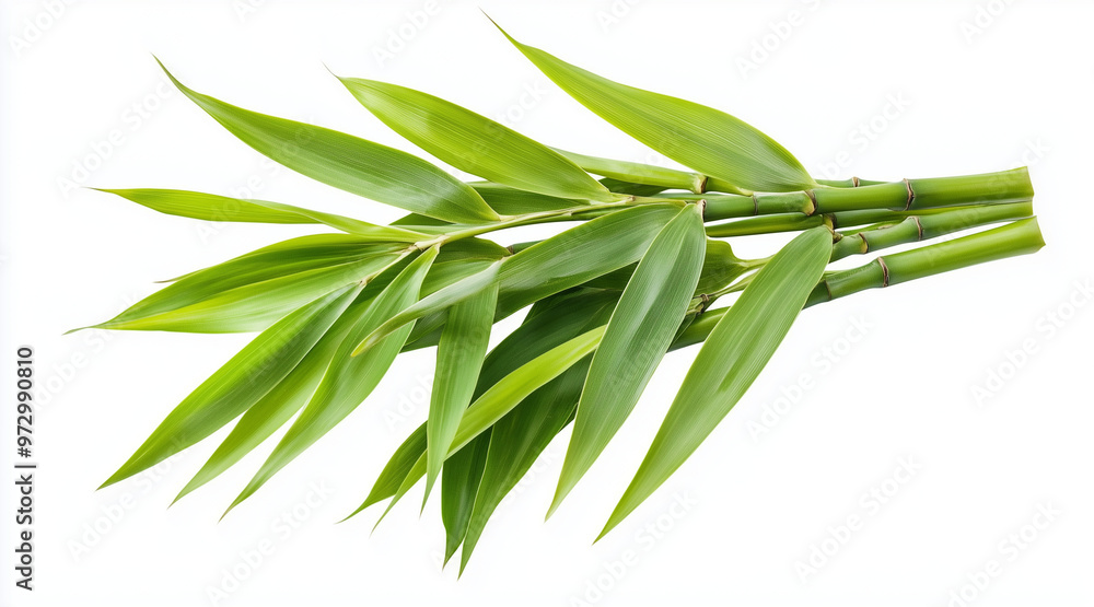 Fototapeta premium Green bamboo with leaves isolated on white background with clipping path and full depth of field isolated on white background 