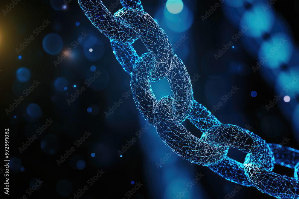 Intricate blue chain link design showcasing digital connection and technology in a stunning abstract composition. Intricate blue chain link design showcasing digital connection and technology in a stunning abstract composition.