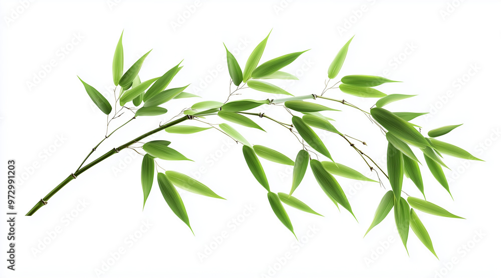 Fototapeta premium Green bamboo with leaves isolated on white background with clipping path and full depth of field isolated on white background