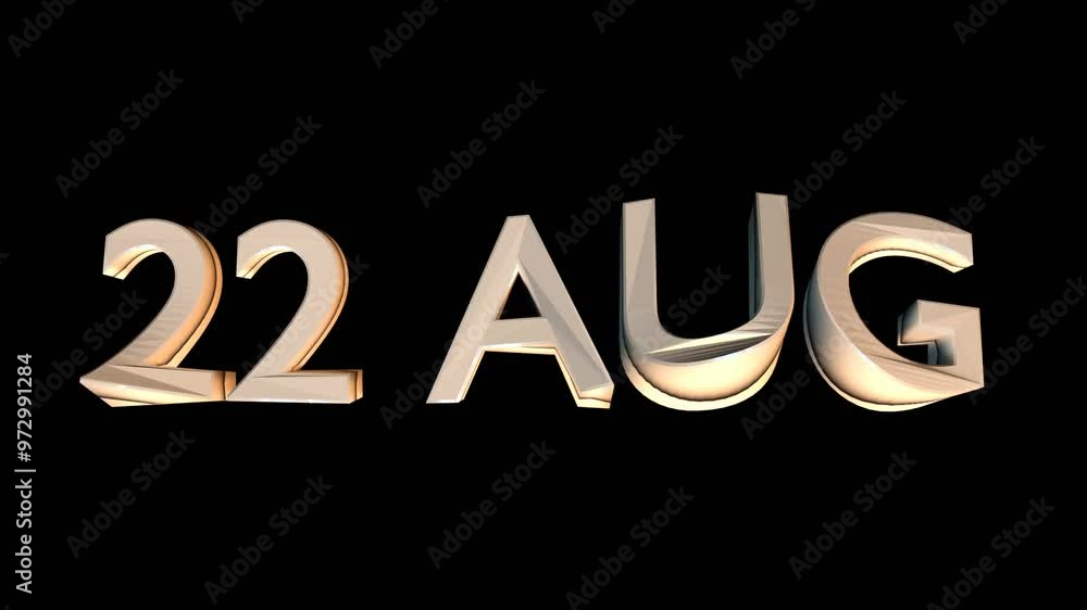 22 August animation for calendar concept isolated on black background 22 August animation for calendar concept isolated on black background