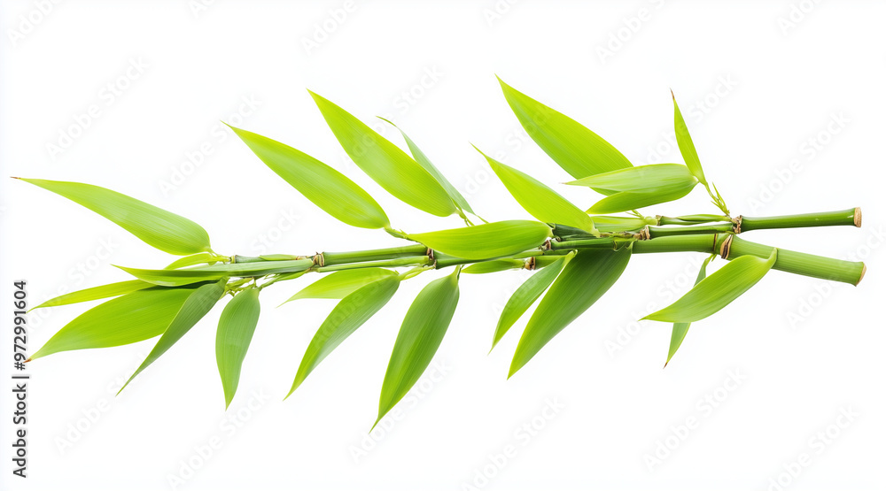 Fototapeta premium Green bamboo with leaves isolated on white background with clipping path and full depth of field isolated on white background