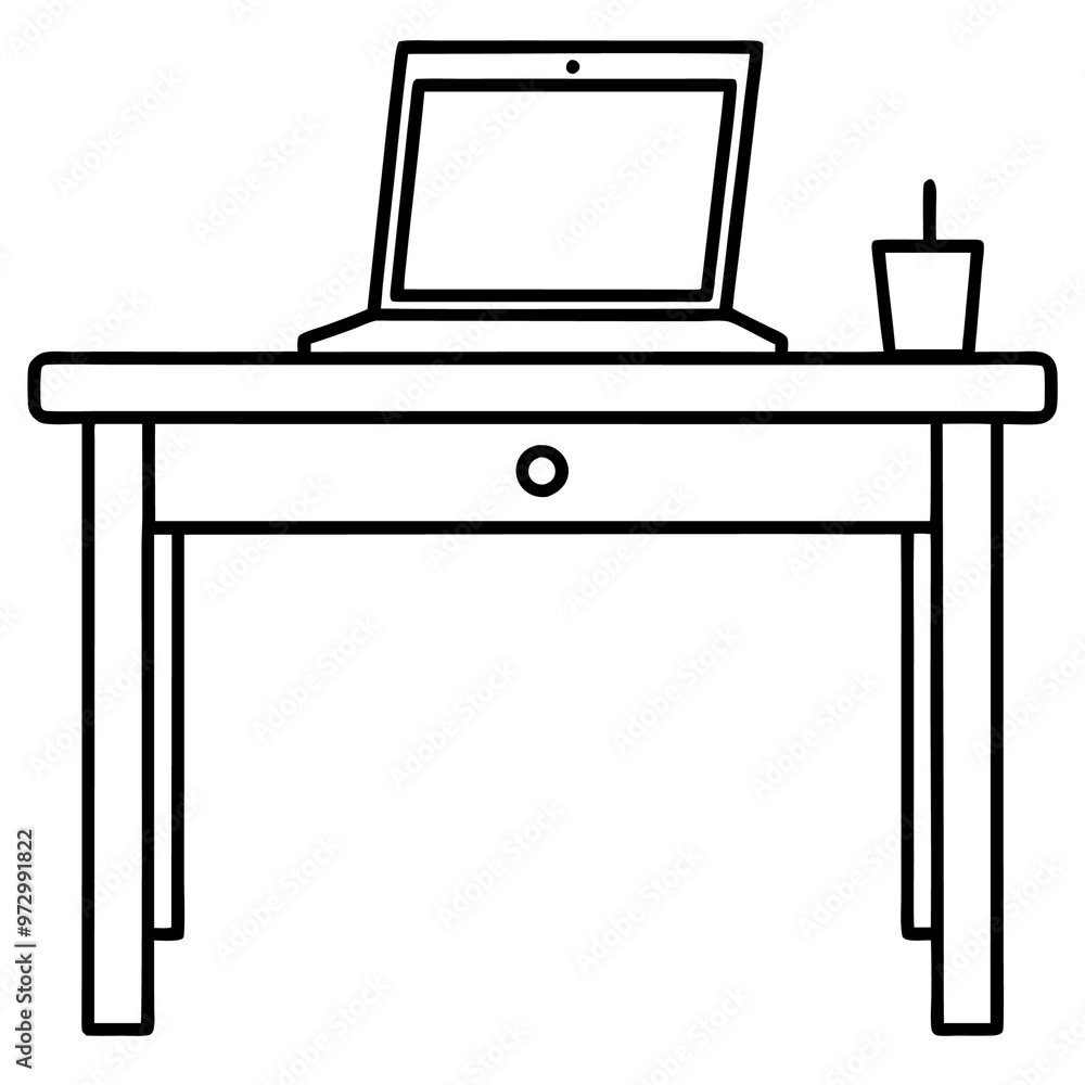 desk with laptop outline coloring book page line art drawing desk with laptop outline coloring book page line art drawing