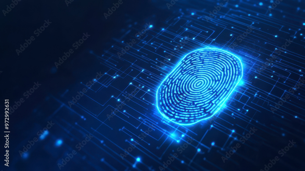 A blue fingerprint is shown on a blue background A blue fingerprint is shown on a blue background