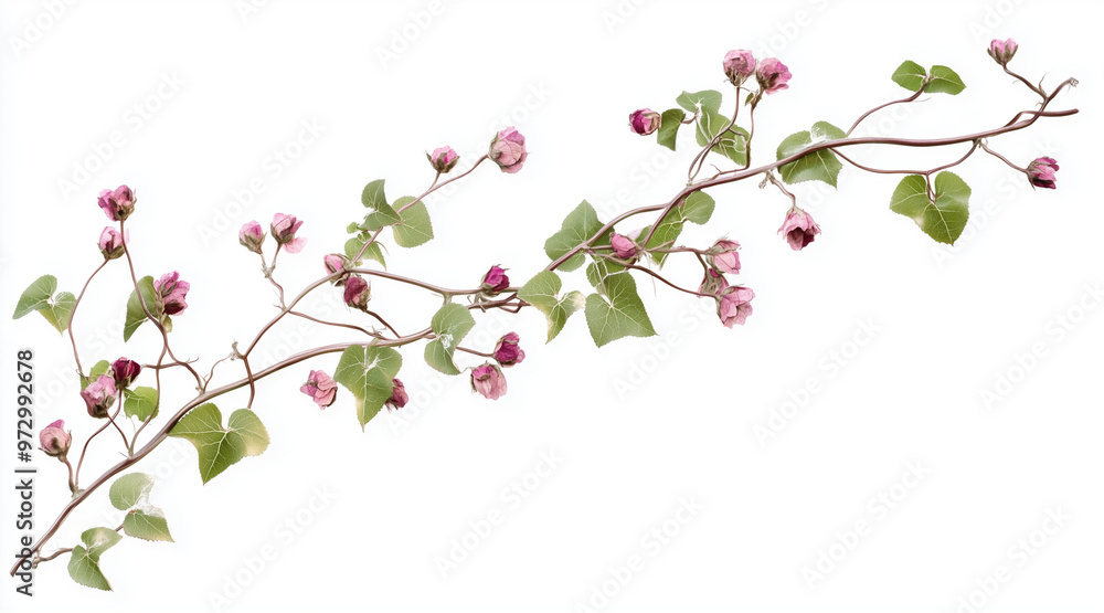 Naklejka premium Green vine plant with dried pink flowers isolated on white background isolated on white background,. Created using Generative AI Technology 
