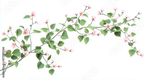 Wallpaper Mural Green vine plant with dried pink flowers isolated on white background isolated on white background,. Created using Generative AI Technology
 Torontodigital.ca