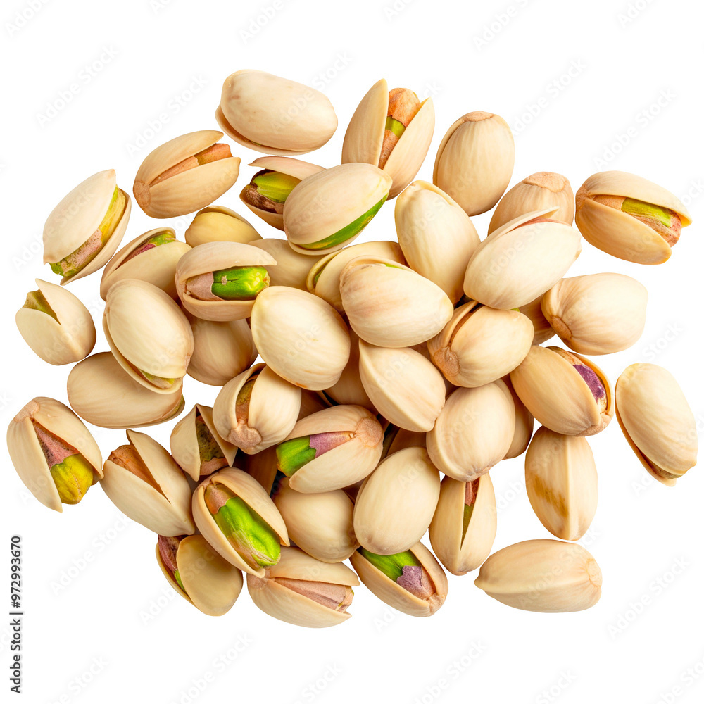 Pile of Pistachio Nuts in Shell Isolated on White Background with top view. Pile of Pistachio Nuts in Shell Isolated on White Background with top view.