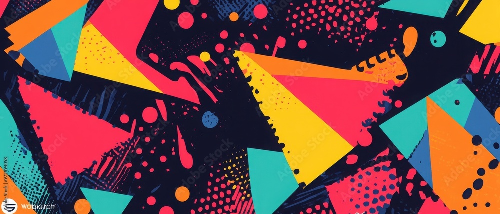 Craft a background featuring bold, angular shapes arranged in a chaotic yet balanced pattern, using contrasting neon colors. Craft a background featuring bold, angular shapes arranged in a chaotic yet balanced pattern, using contrasting neon colors.
