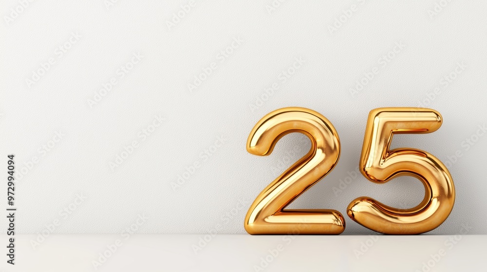 A pair of gold balloons with the number 25 on them A pair of gold balloons with the number 25 on them