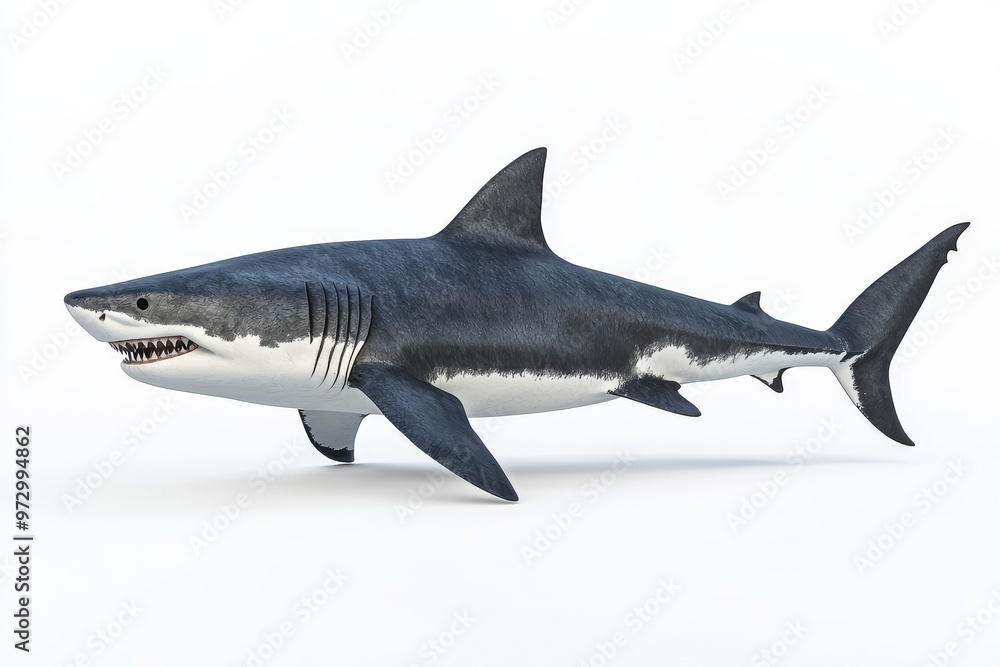 Fototapeta premium There are many kinds of animals in the sea, including Great White Shark, a well-known predator. This animal is isolated on a white background, marine life, clipart, and there are diverse species.