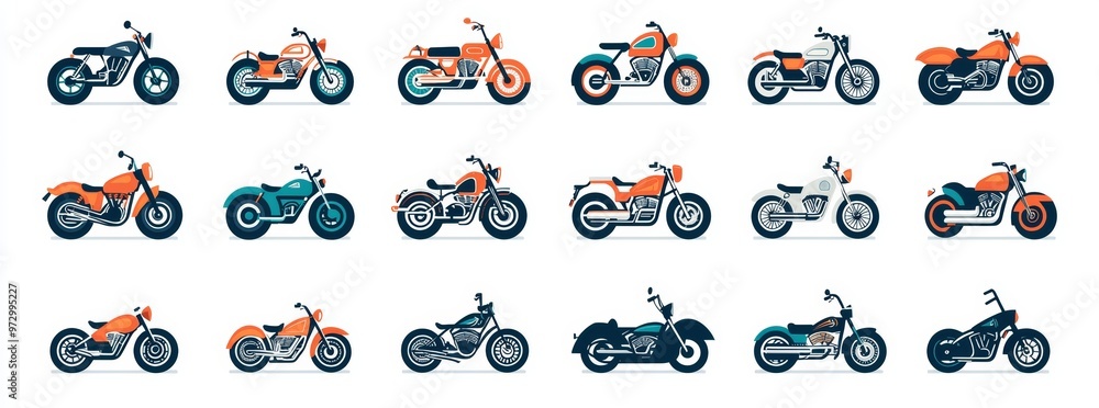 Fototapeta premium Sport bikes choppers road two wheel motor fast vehicles illustration isolated on white background.