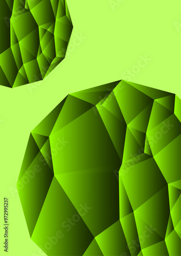A4 size book cover, flyer and poster backgrounds. Modern abstract geometric design with emerald crystals on a teal background, perfect for contemporary art.