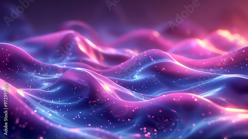 Dreamy Iridescent Purple and Pink Fabric with Soft Waves and Sunlight, Light to Dark Lavender Gradient