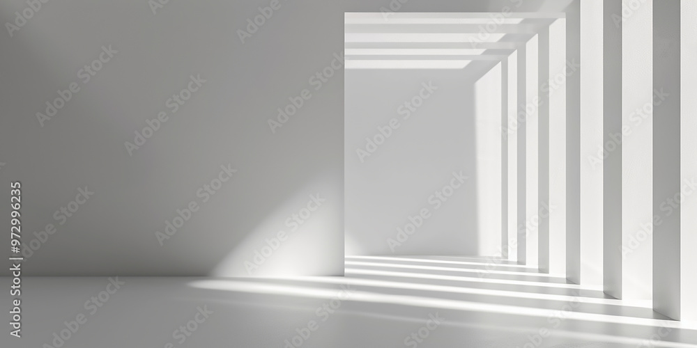 Obraz premium Empty white room with sunlight. Abstract studio background for product presentation 3d room with copy space