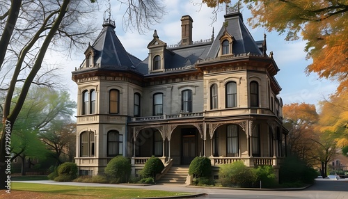 Elegant historic house showcasing a stunning facade in a renowned city photo