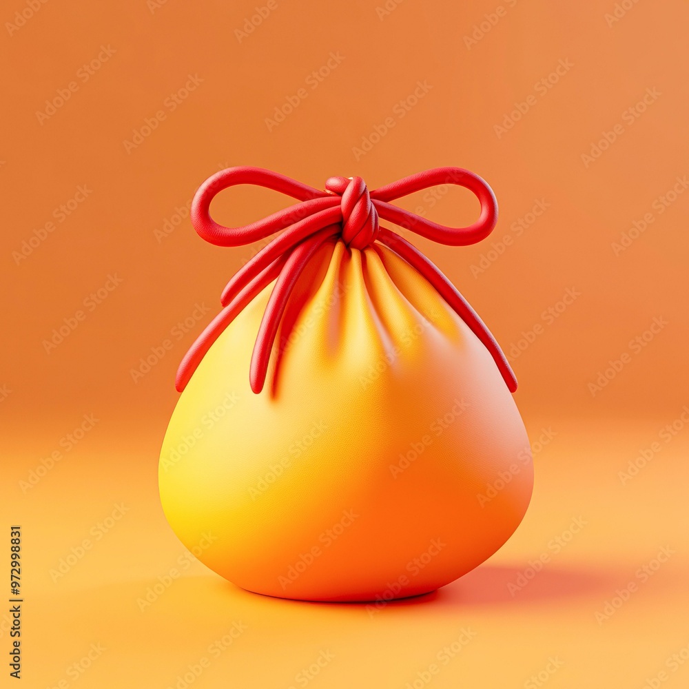 A vibrant orange pouch with a red bow on an orange background, ideal for use in marketing, gift, and festive themes, conveying a sense of surprise and joy, A vibrant orange pouch with a red bow on an orange background, ideal for use in marketing, gift, and festive themes, conveying a sense of surprise and joy,