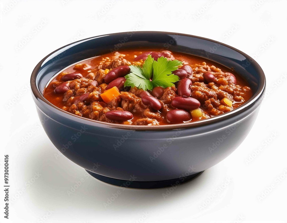 bowl of chili with beans and ground beef, isolated on white background bowl of chili with beans and ground beef, isolated on white background