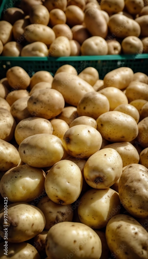 A supermarket features a vibrant display of fresh potatoes piled high, surrounded by other produce. Shoppers browse nearby, enjoying the variety available. Generative AI A supermarket features a vibrant display of fresh potatoes piled high, surrounded by other produce. Shoppers browse nearby, enjoying the variety available. Generative AI