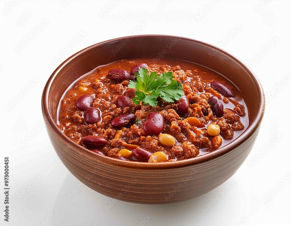 bowl of chili with beans and ground beef, isolated on white background bowl of chili with beans and ground beef, isolated on white background