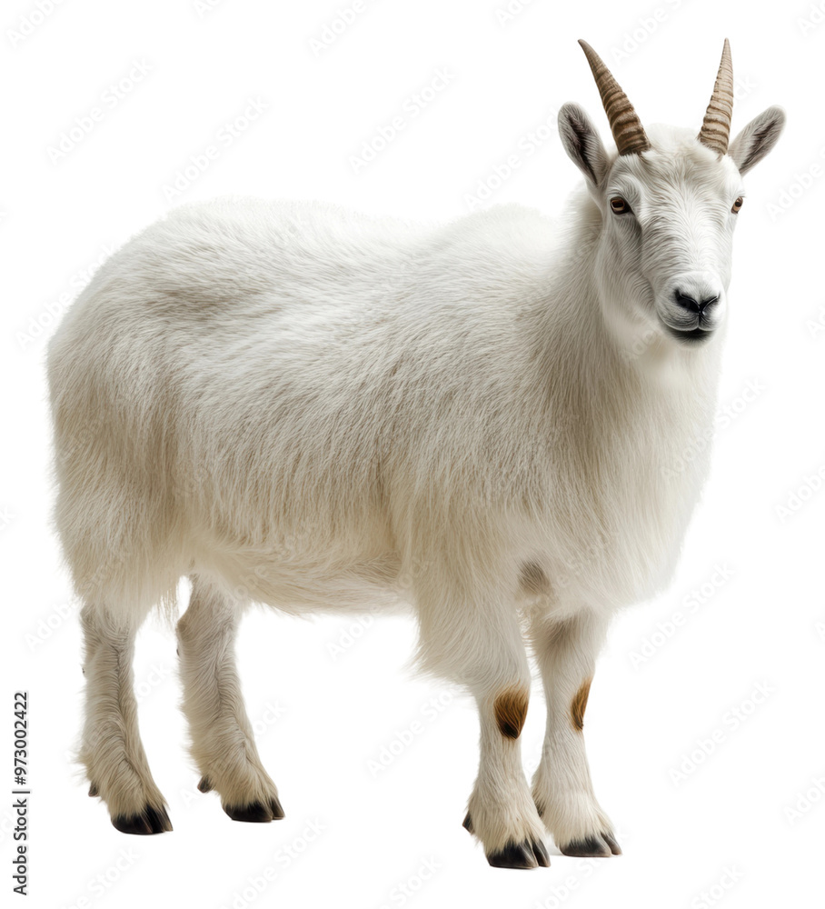 PNG A white mountain goat standing on a snowy surface PNG A white mountain goat standing on a snowy surface