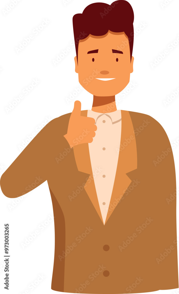 Fototapeta premium Businessman is showing a thumbs up gesture, expressing positivity and approval