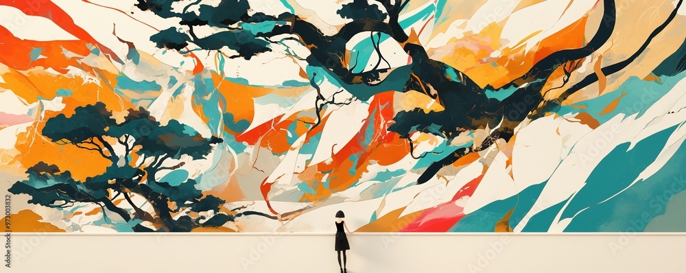 Fototapeta premium Surreal forest landscape with large abstract planet