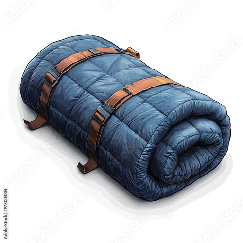 Blue sleeping bag isolated on white background. 3d render image.