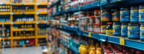 Grocery store shelves lined with various jarred products