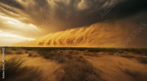 Scene of desert with sand storm, Camera slow motion with different angles