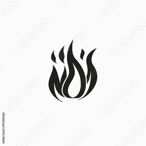 Minimalistic black flame design on a white background