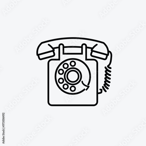Black and white illustration of a vintage rotary telephone on a plain background.