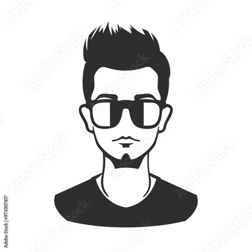 Black and white avatar of a young man with sunglasses and spiky hair.