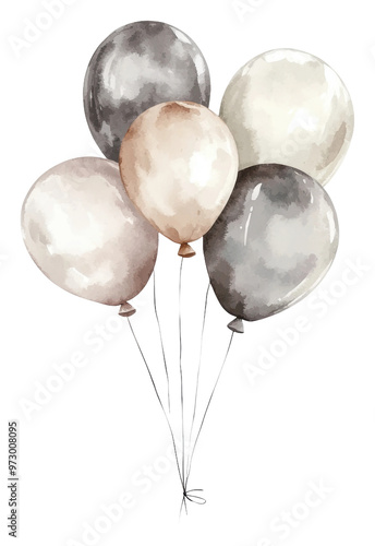 PNG Elegant watercolor balloons in soft neutral tones