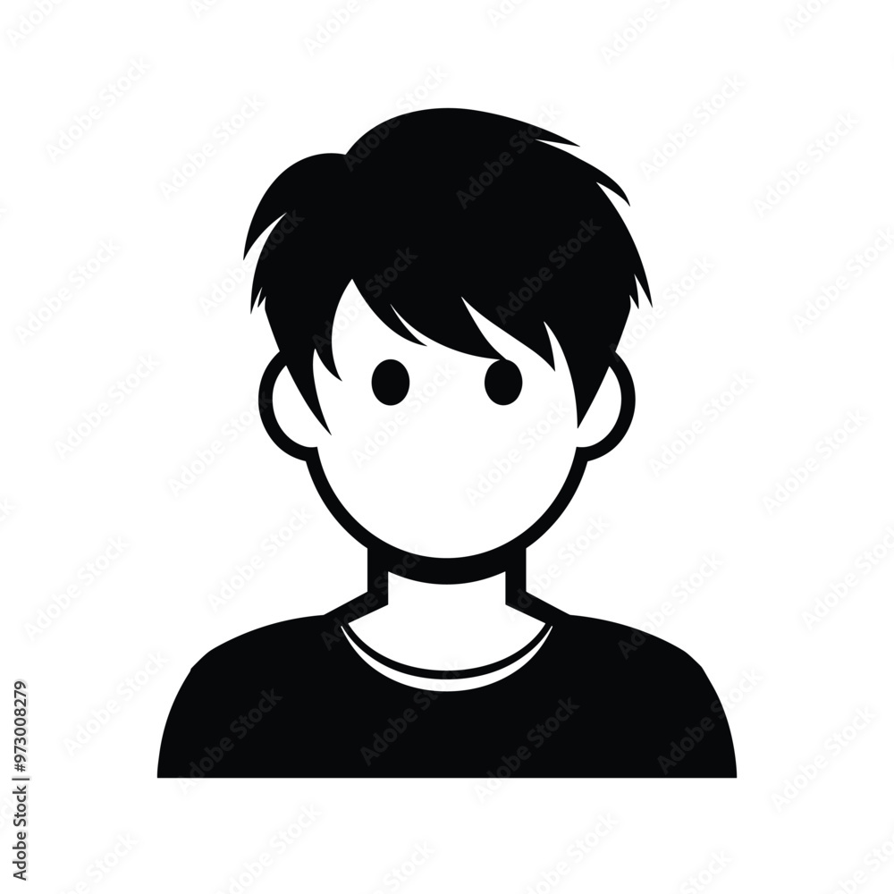Black and white illustration of a young male character with short hair and a simple shirt. Black and white illustration of a young male character with short hair and a simple shirt.