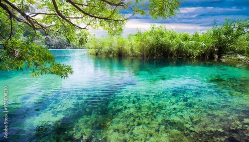 Crystal clear lake nature background with depth of field for a refreshing and peaceful retreat