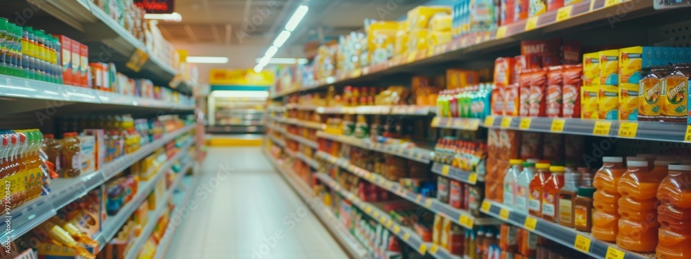 Fototapeta premium Supermarket aisle filled with colorful food products
