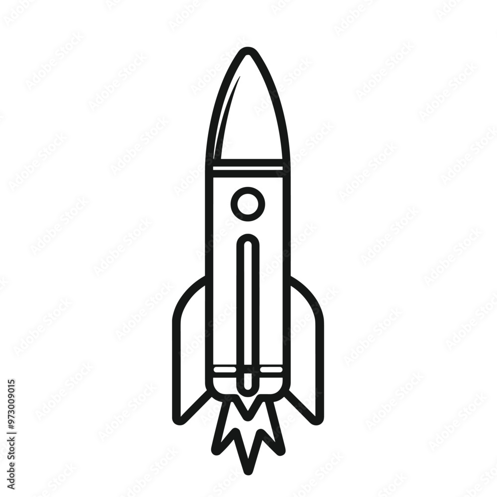 Black and white illustration of a rocket ship ready to launch into space, depicted in a simple line art style. Black and white illustration of a rocket ship ready to launch into space, depicted in a simple line art style.