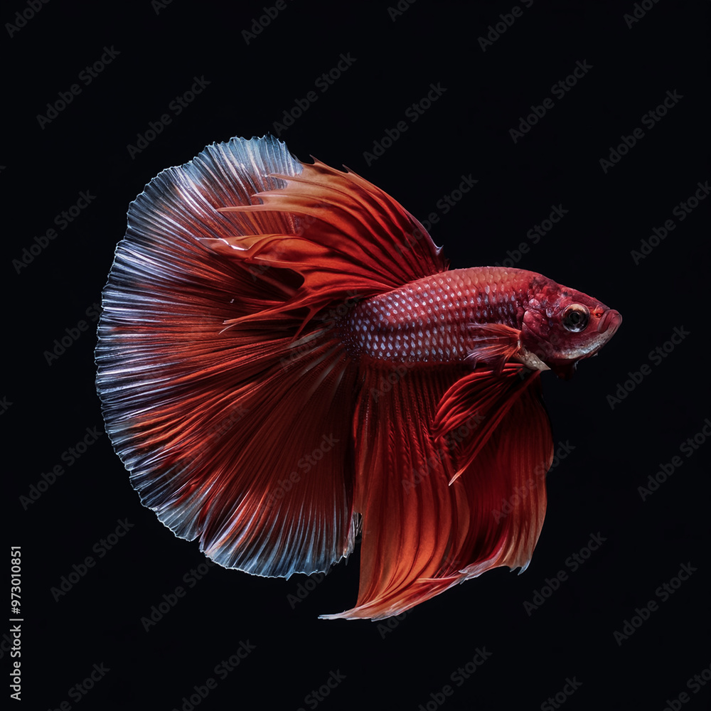 Fototapeta premium charming and elegant red betta fish isolated on dark black background