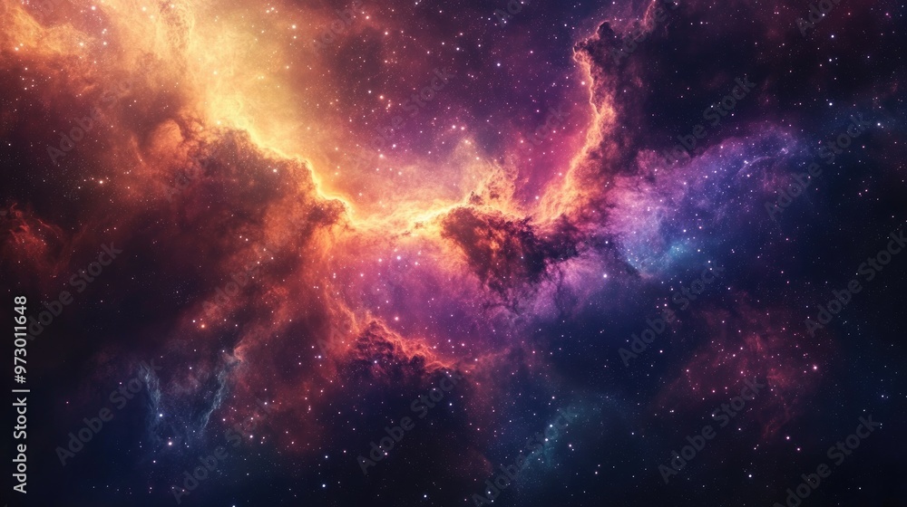Fototapeta premium A vibrant and colorful nebula in space, with swirling clouds of gas and dust illuminated by the light of distant stars.