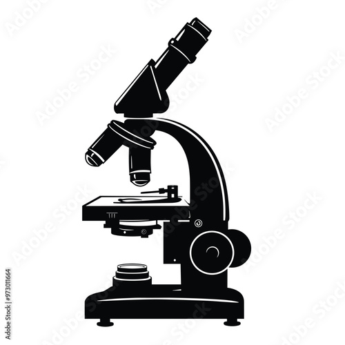 Black and white illustration of a laboratory microscope in silhouette.