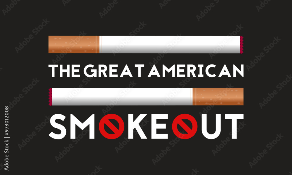 The great American Smokeout banner design in white and black background. American flag with cigarette icon vector. Stop smoking campaign vector illustration. The great American Smokeout banner design in white and black background. American flag with cigarette icon vector. Stop smoking campaign vector illustration.