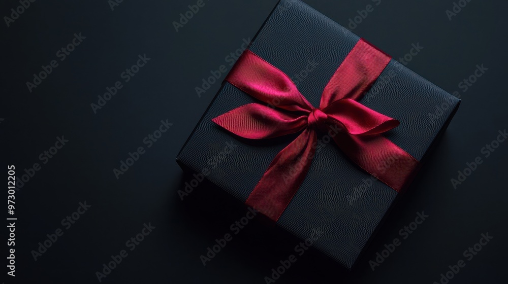 Black Gift Box with Red Ribbon and Glossy Finish Black Gift Box with Red Ribbon and Glossy Finish