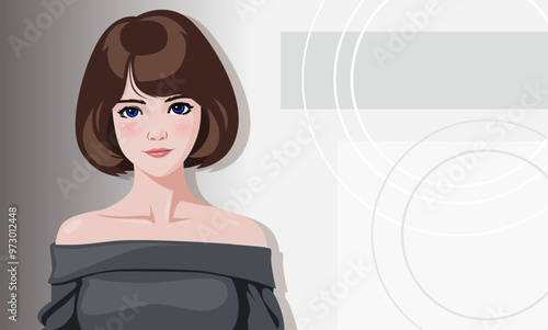 Portrait illustration of an attractive young woman with brunette hair