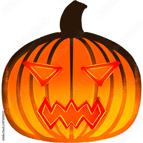 Orange Light Pimpkin Glowing Devil Face Halloween Illustration