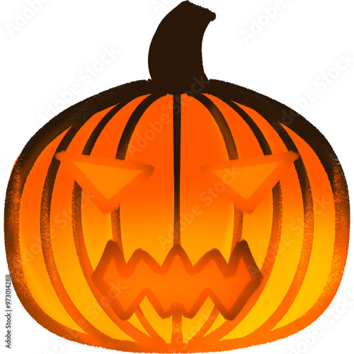 Orange Light Pimpkin Scary Face Halloween Illustration